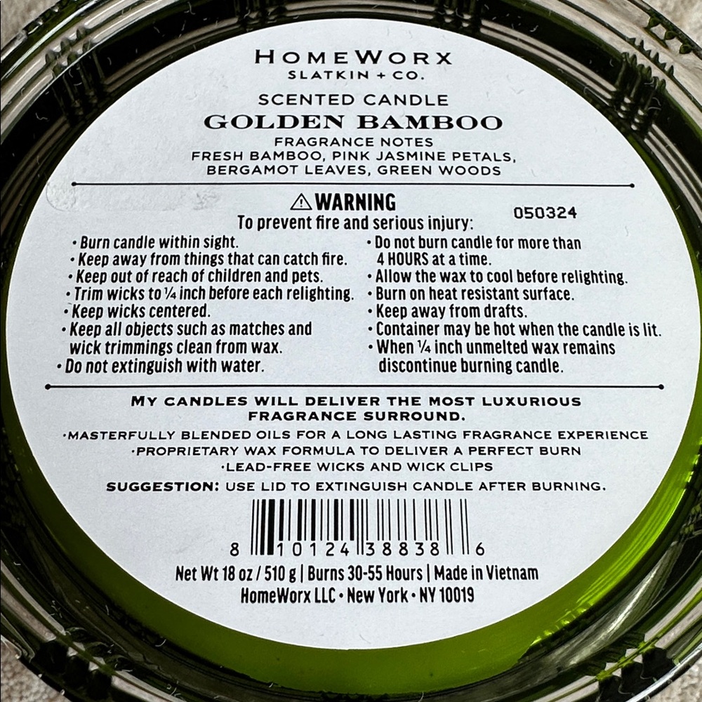 NWT HomeWorx by Slatkin + Co. Golden Bamboo Clarendon Scented Candle 18 oz. - Picture 12 of 12